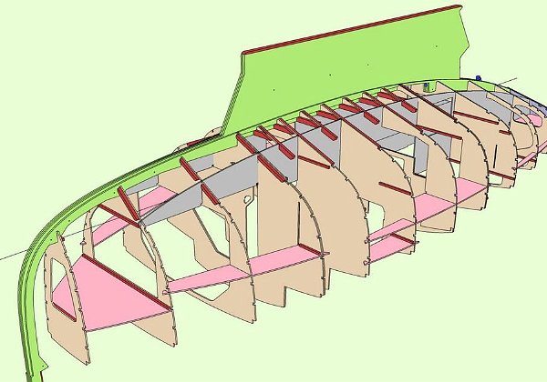 Assembly process Traditional gaff cutter, 8 m in length