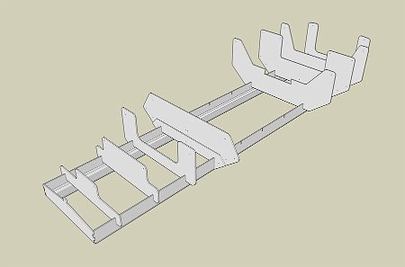 chantier Station supports are laid down. As all other parts, they are cut on a NC machine